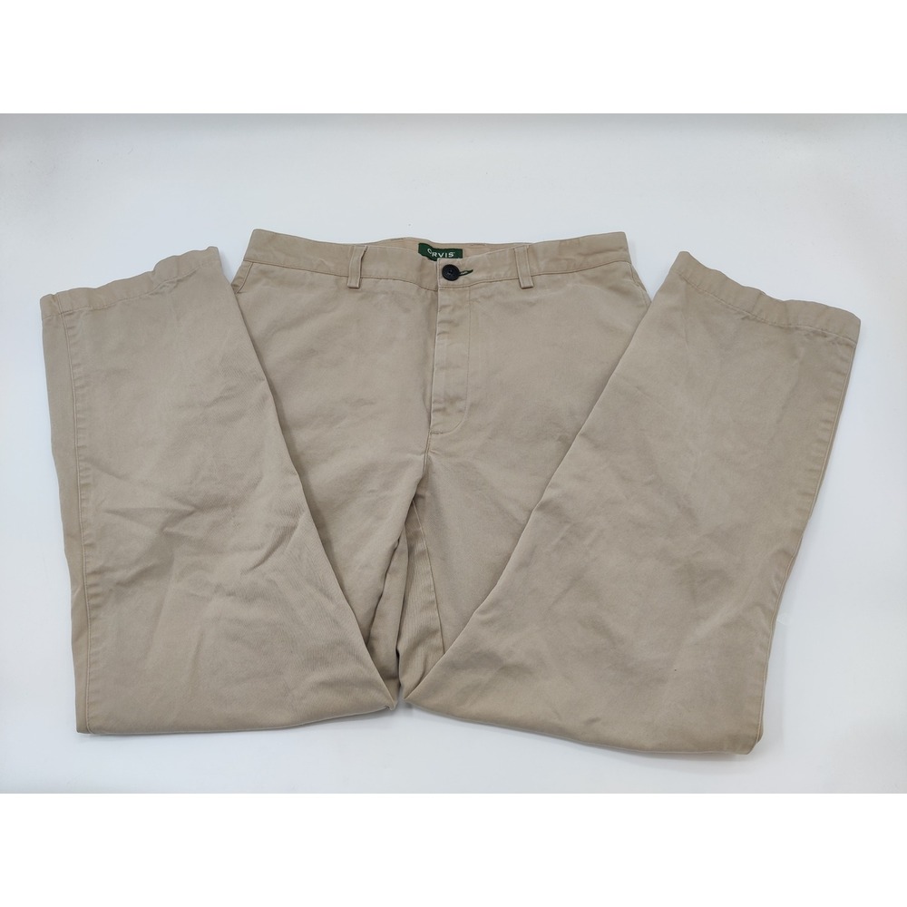 Orvis Mens Chino Pants 34 Khaki Tan Straight Leg Flat Front Cotton Trousers